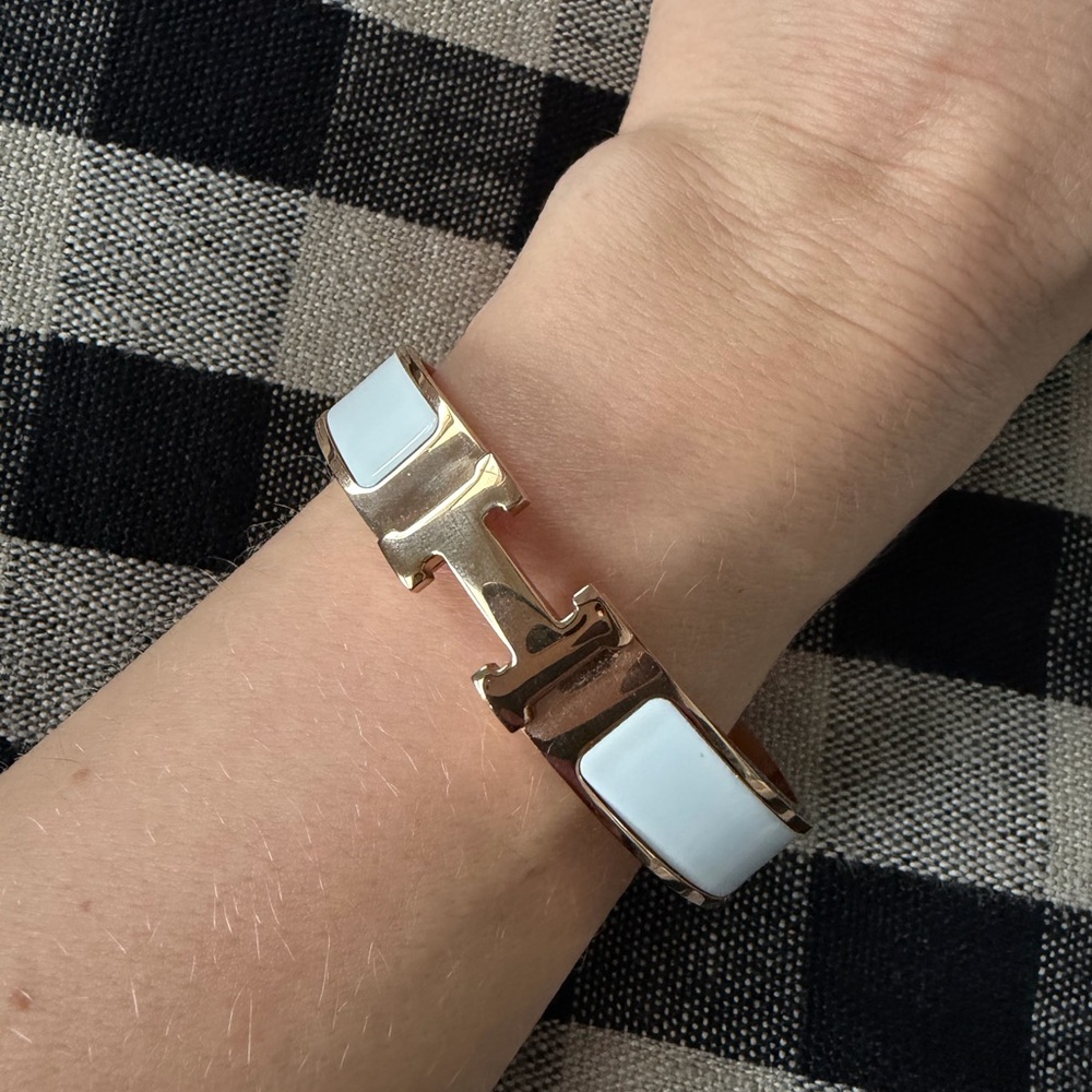 Hermes Clic H Rose Gold & White Bracelet